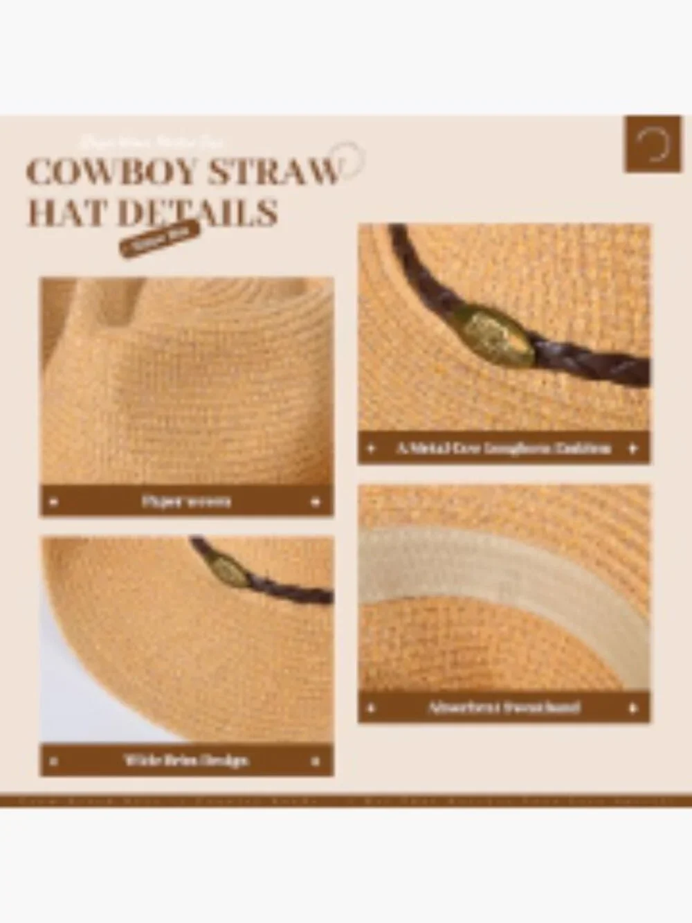 Straw Cowboy Hat with Wide Brim and Adjustable Chin Strap - Picture 3 of 7